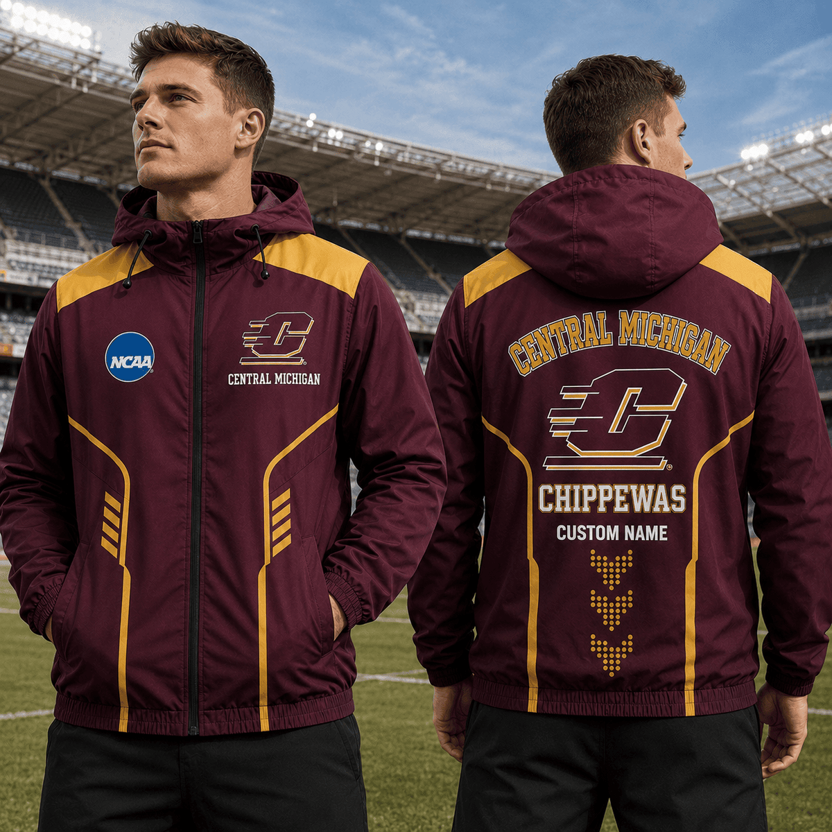 Central Michigan Chippewas TDNCAAWJ01 NCAA Personalized Outdoor Windbreaker Jacket