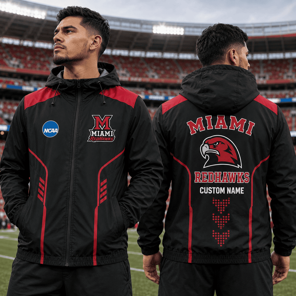 Miami RedHawks TDNCAAWJ01 NCAA Personalized Outdoor Windbreaker Jacket