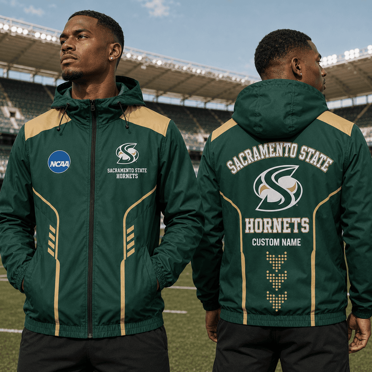 Sacramento State Hornets TDNCAAWJ01 NCAA Personalized Outdoor Windbreaker Jacket