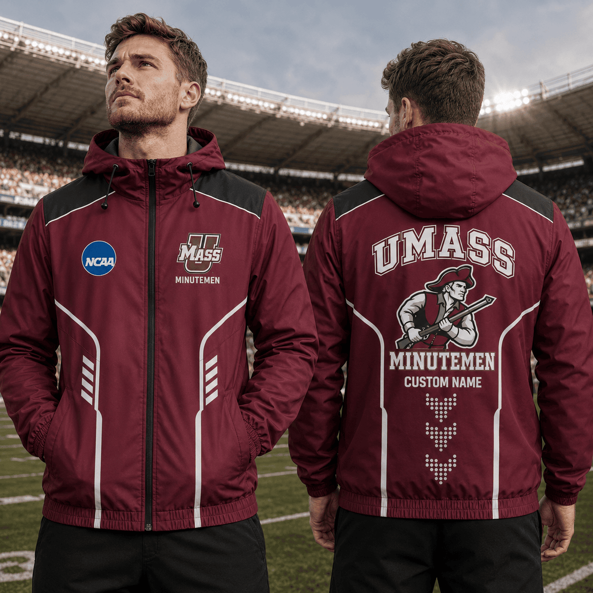UMass Minutemen TDNCAAWJ01 NCAA Personalized Outdoor Windbreaker Jacket