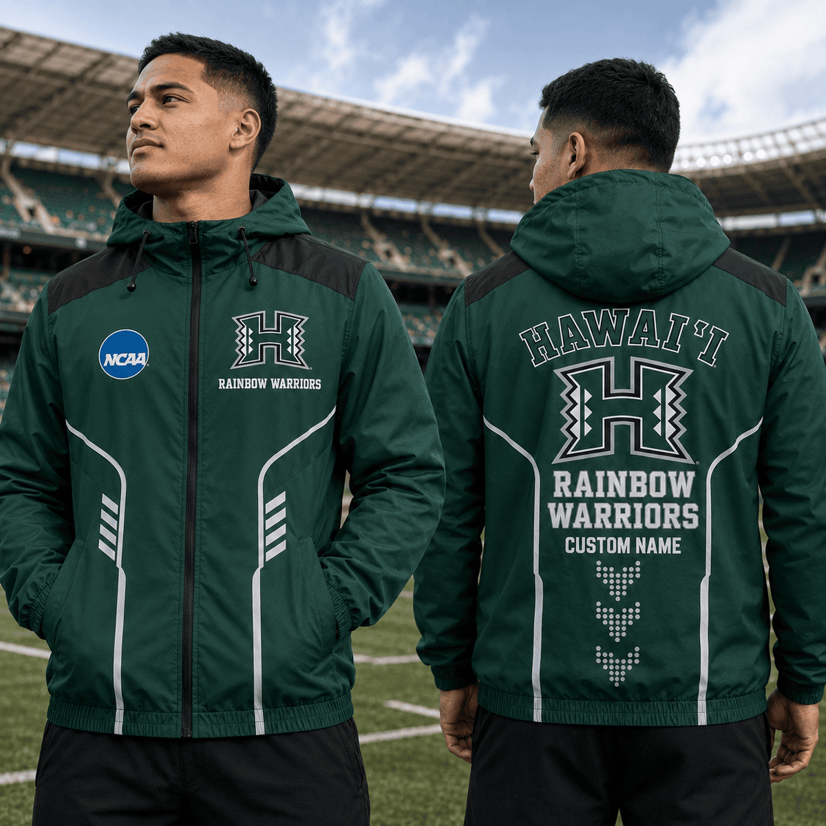 Hawaiʻi Rainbow Warriors TDNCAAWJ01 NCAA Personalized Outdoor Windbreaker Jacket