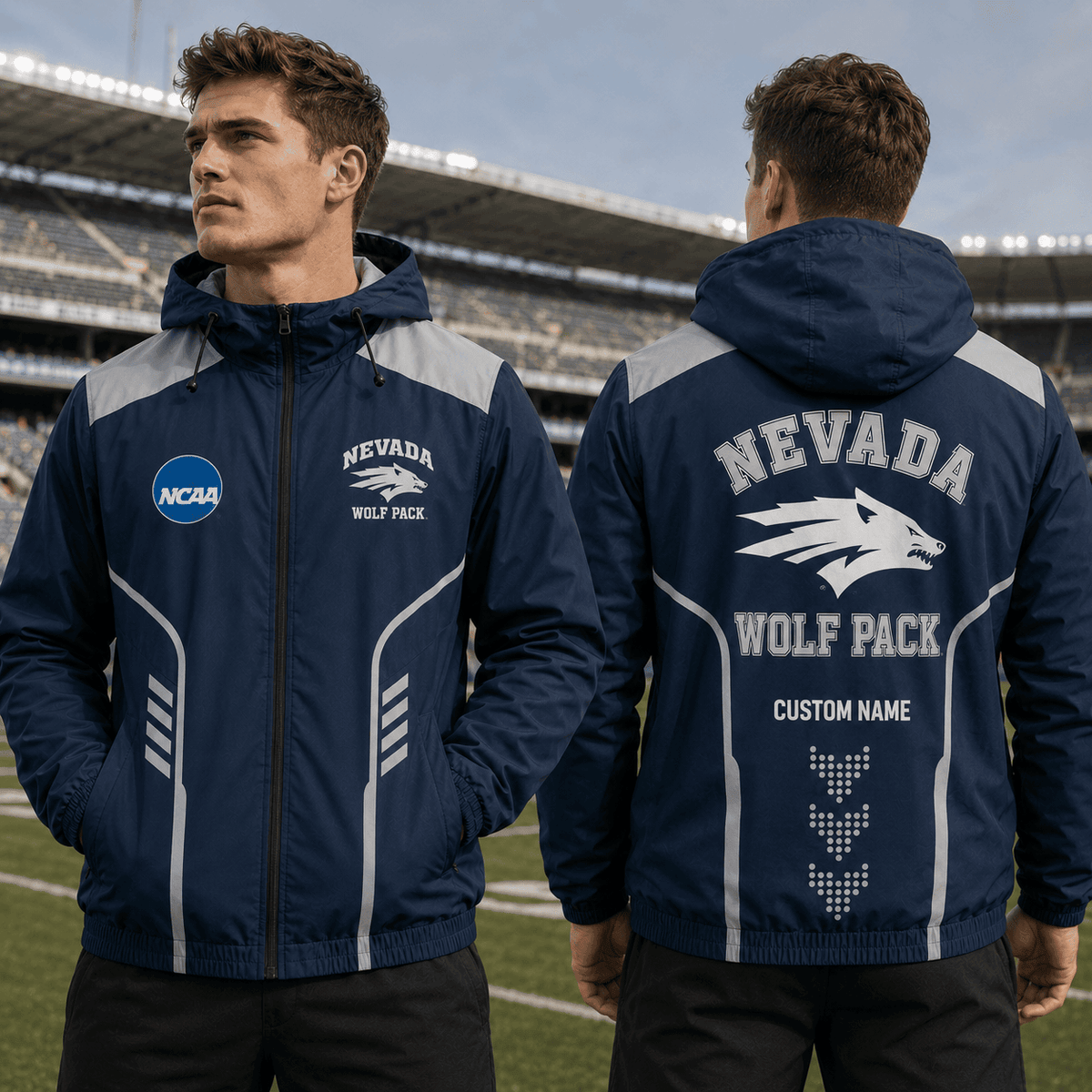 Nevada Wolf Pack TDNCAAWJ01 NCAA Personalized Outdoor Windbreaker Jacket