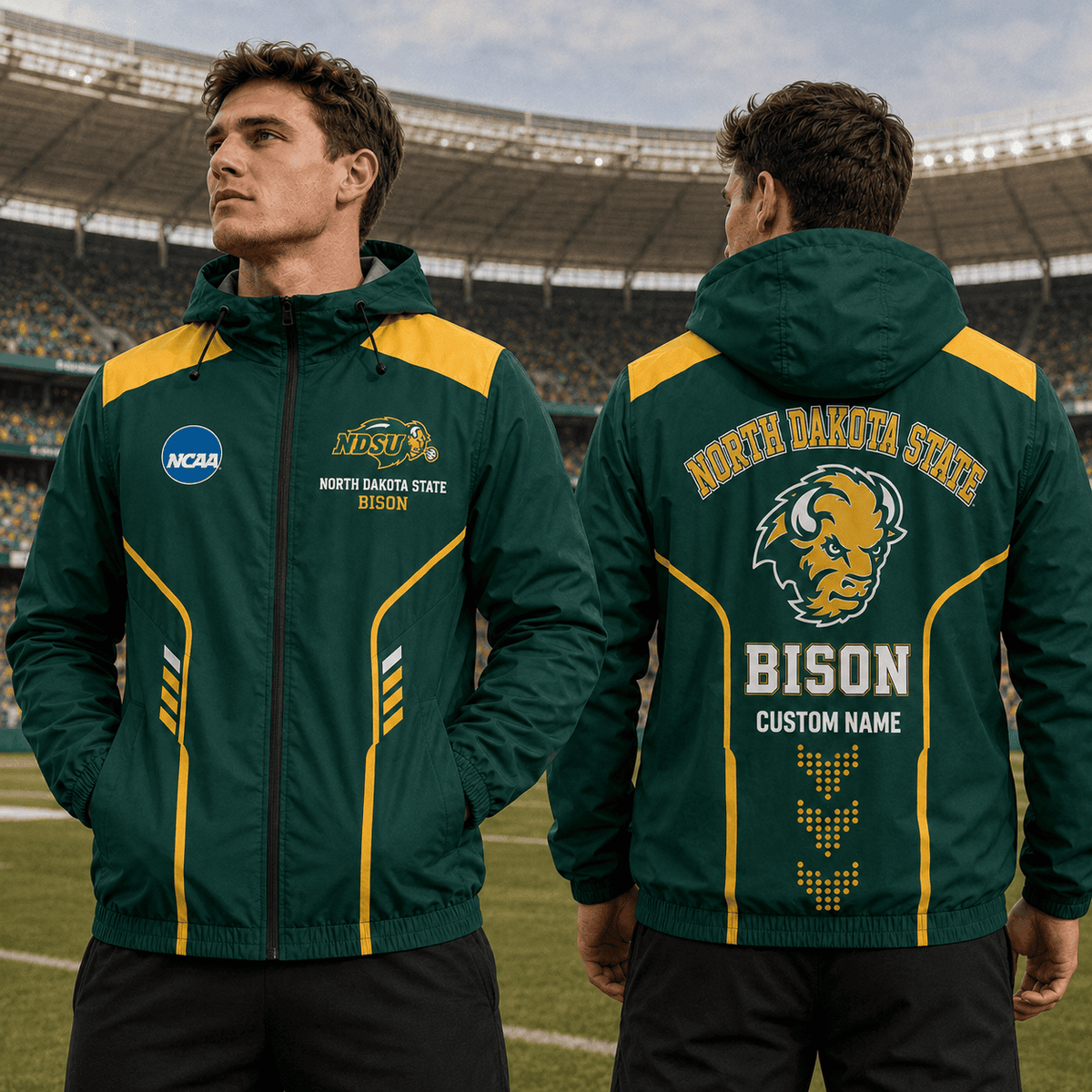 North Dakota State Bison TDNCAAWJ01 NCAA Personalized Outdoor Windbreaker Jacket