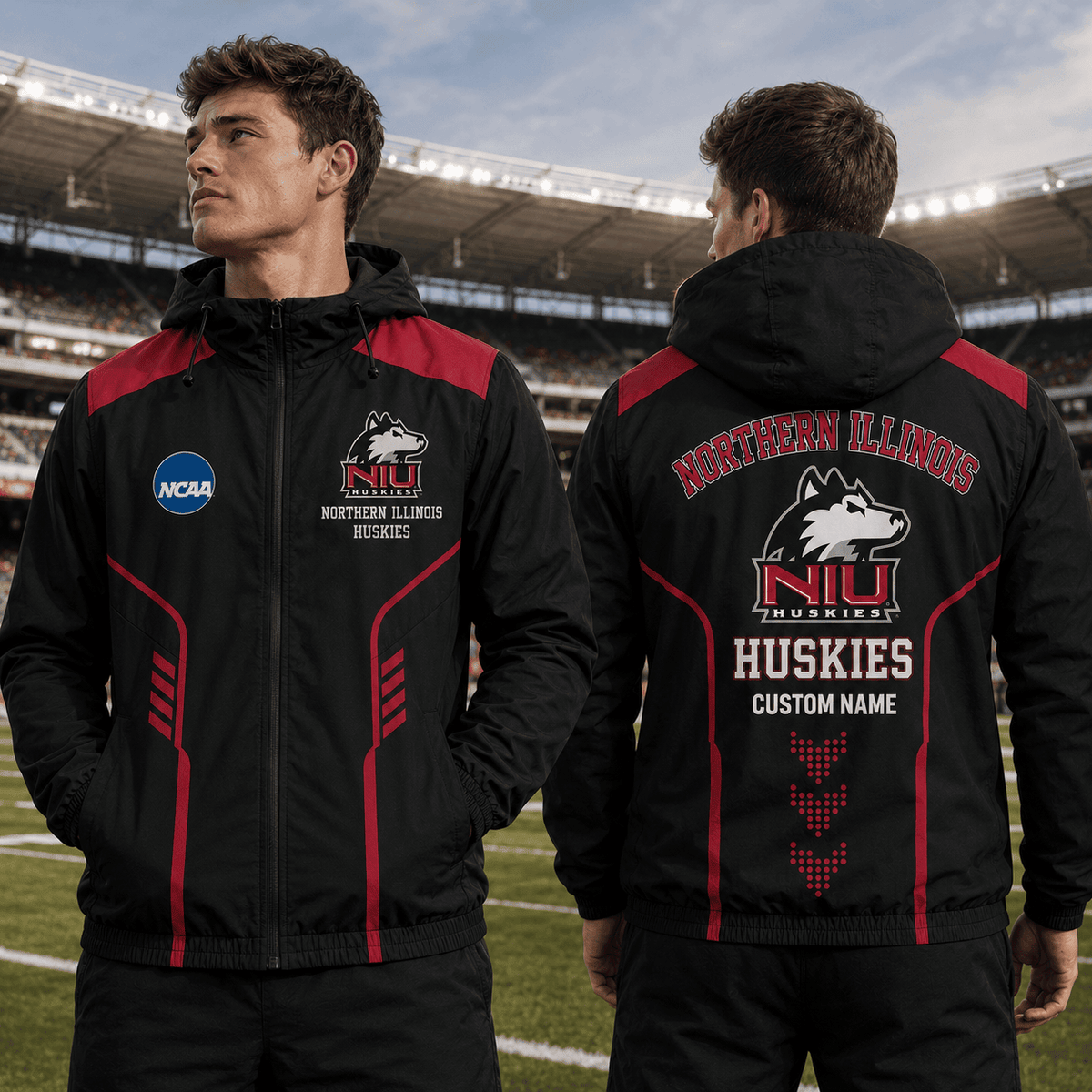 Northern Illinois Huskies TDNCAAWJ01 NCAA Personalized Outdoor Windbreaker Jacket