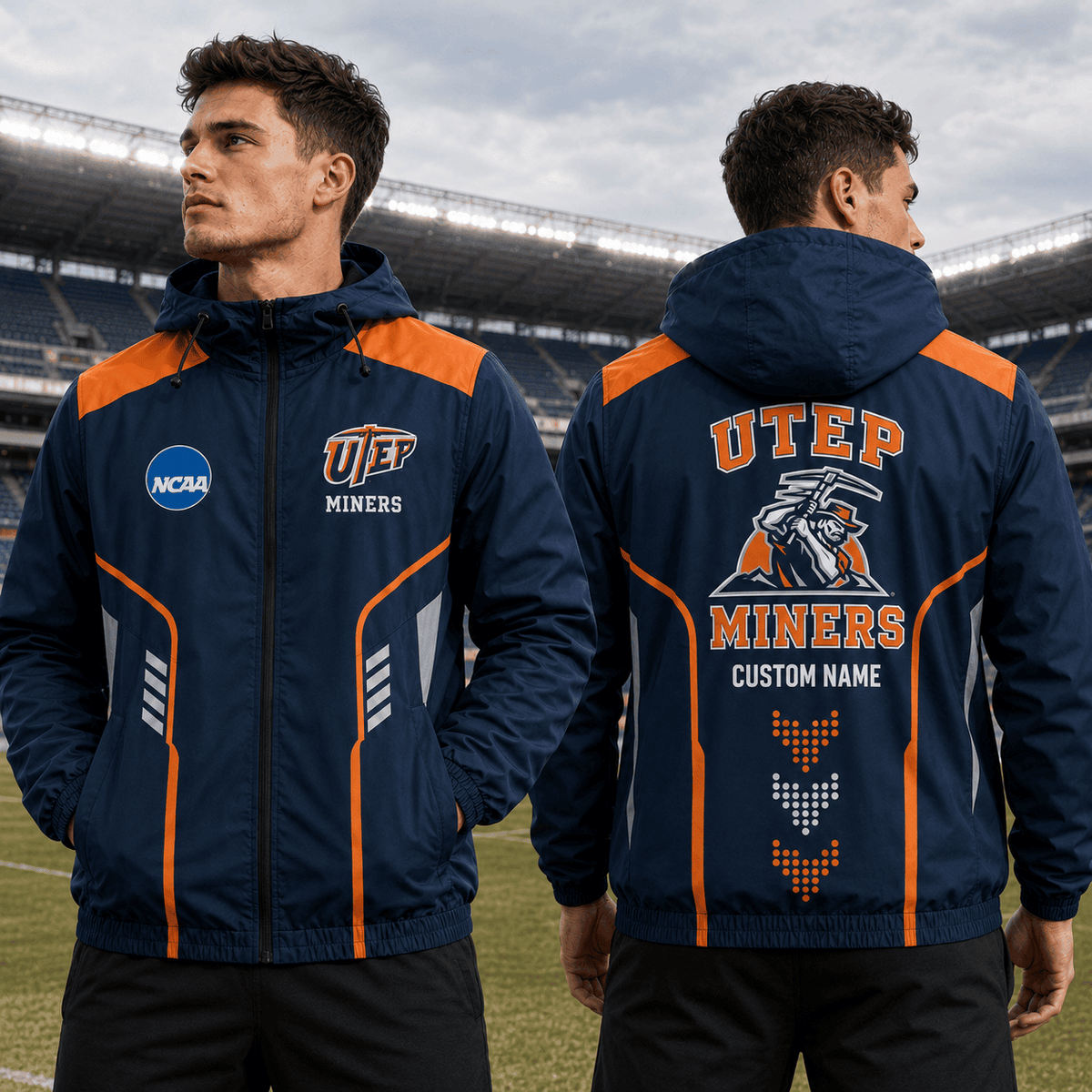 UTEP Miners TDNCAAWJ01 NCAA Personalized Outdoor Windbreaker Jacket