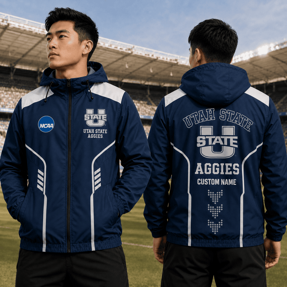 Utah State Aggies TDNCAAWJ01 NCAA Personalized Outdoor Windbreaker Jacket