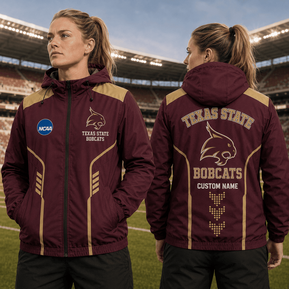 Texas State Bobcats TDNCAAWJ01 NCAA Personalized Outdoor Windbreaker Jacket