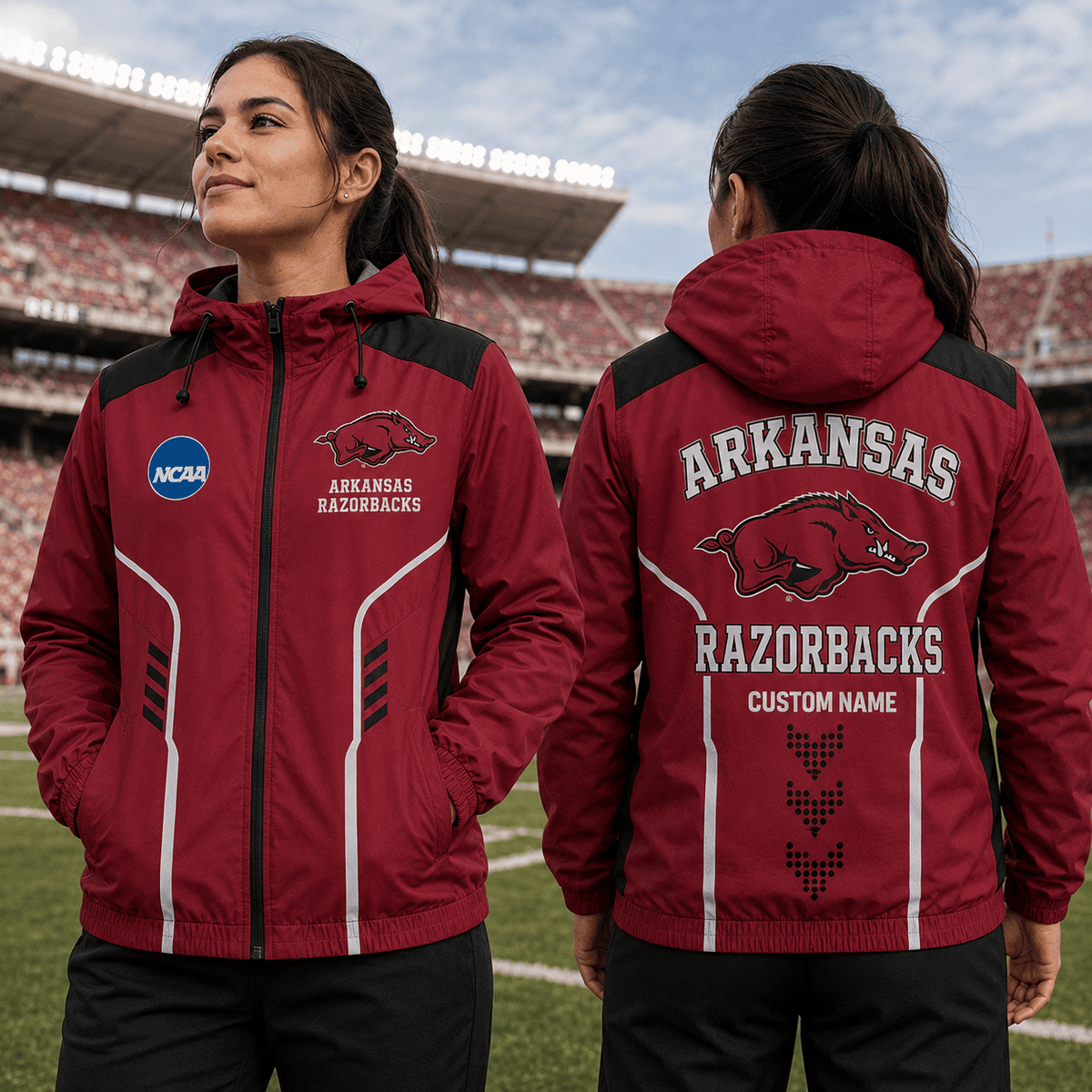 Arkansas Razorbacks TDNCAAWJ01 NCAA Personalized Outdoor Windbreaker Jacket