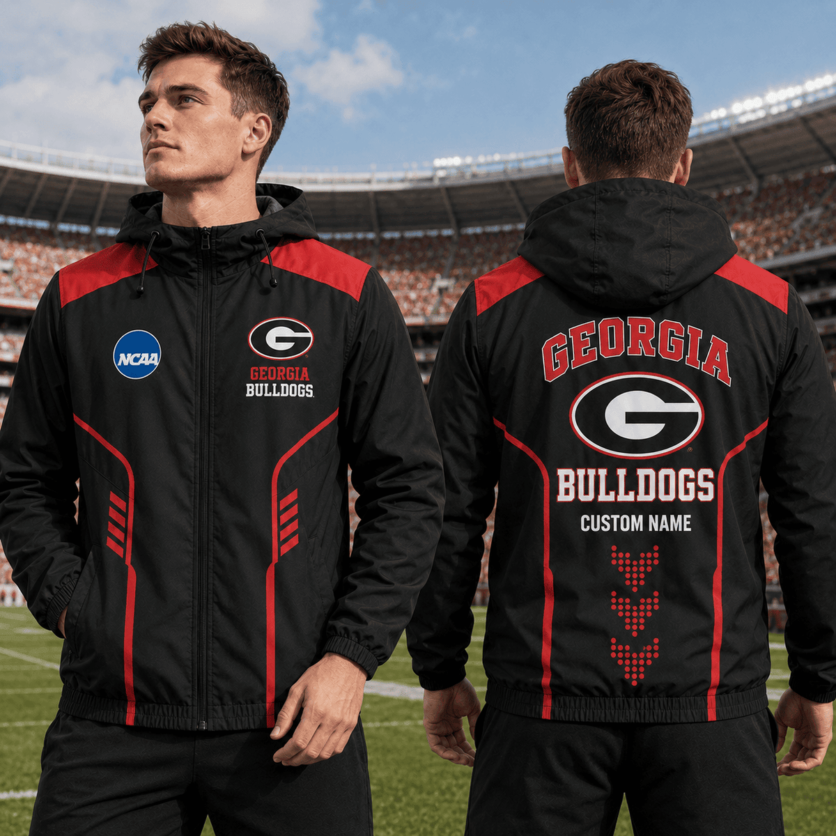 Georgia Bulldogs TDNCAAWJ01 NCAA Personalized Outdoor Windbreaker Jacket