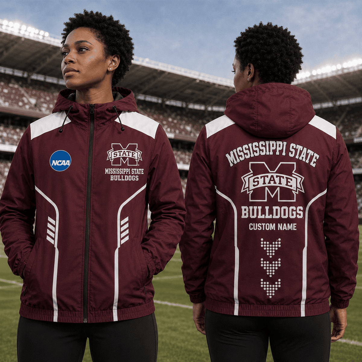 Mississippi State Bulldogs TDNCAAWJ01 NCAA Personalized Outdoor Windbreaker Jacket