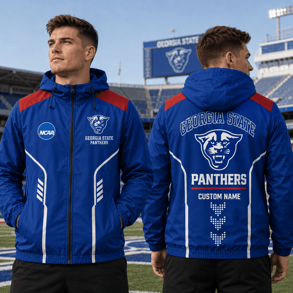 Georgia State Panthers TDNCAAWJ01 NCAA Personalized Outdoor Windbreaker Jacket