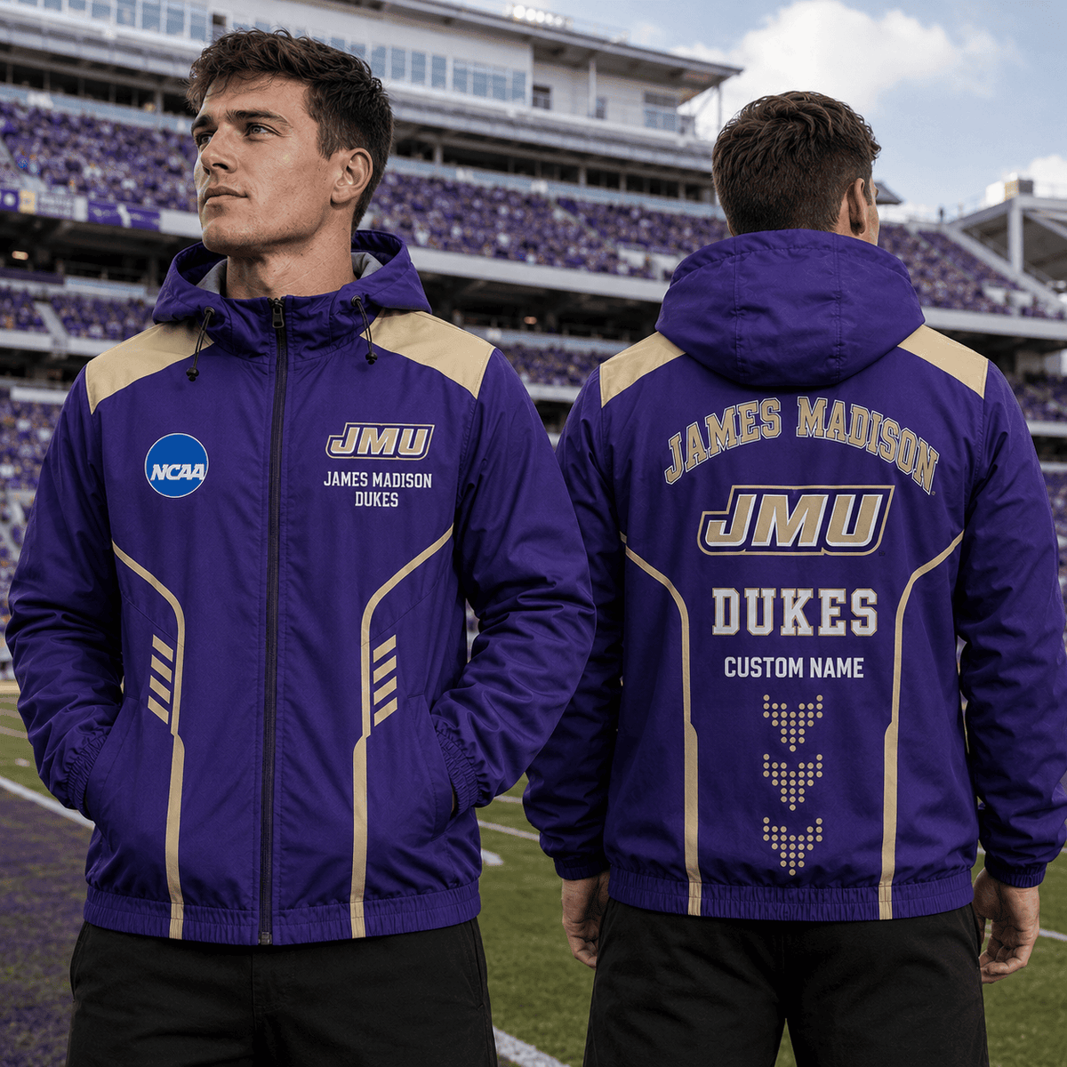 James Madison Dukes TDNCAAWJ01 NCAA Personalized Outdoor Windbreaker Jacket