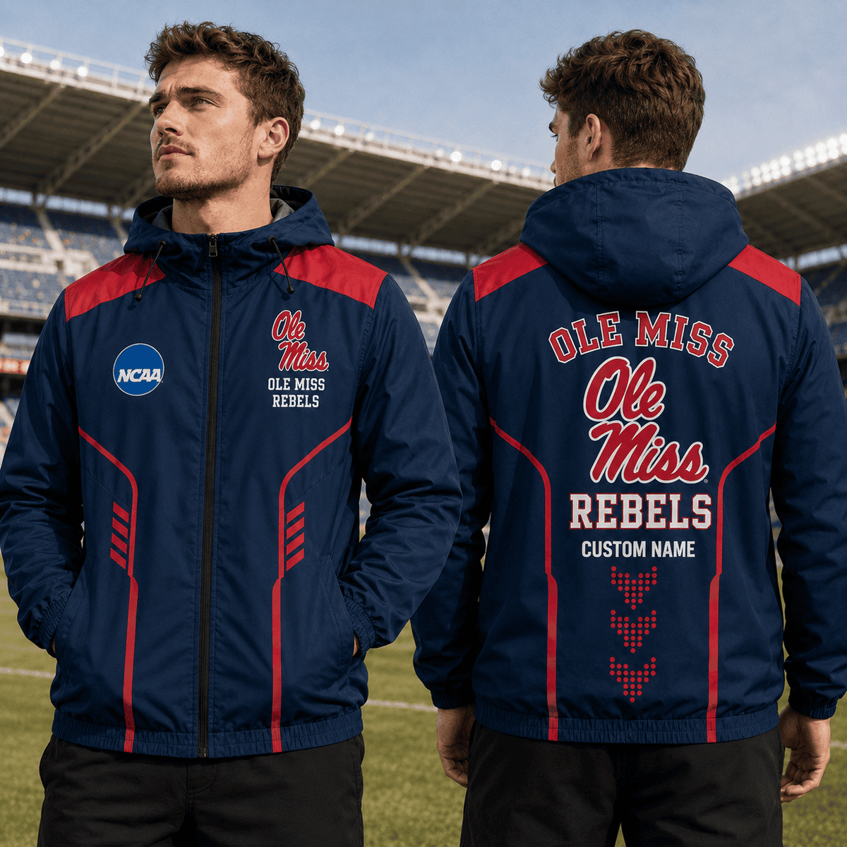 Ole Miss Rebels TDNCAAWJ01 NCAA Personalized Outdoor Windbreaker Jacket