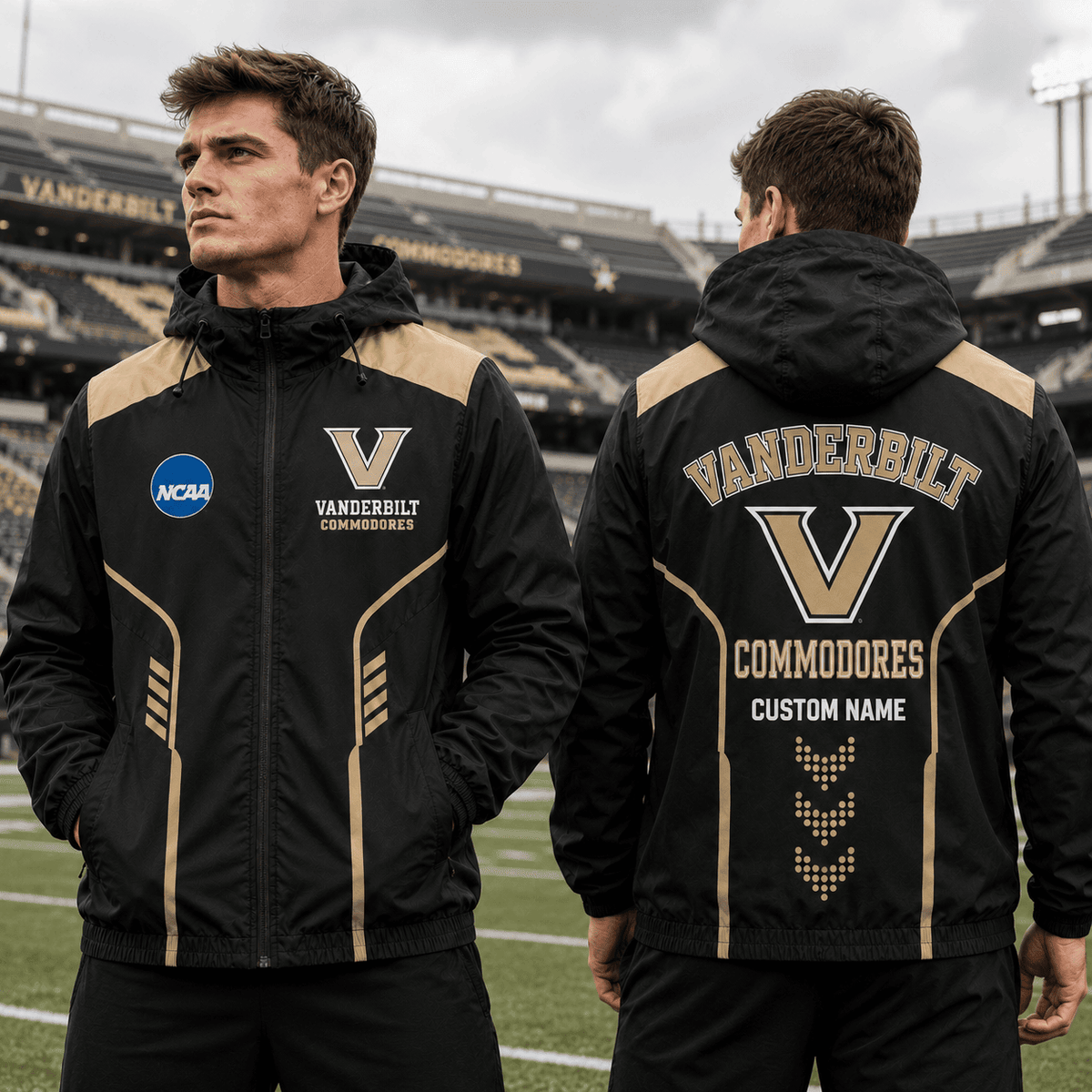 Vanderbilt Commodores TDNCAAWJ01 NCAA Personalized Outdoor Windbreaker Jacket