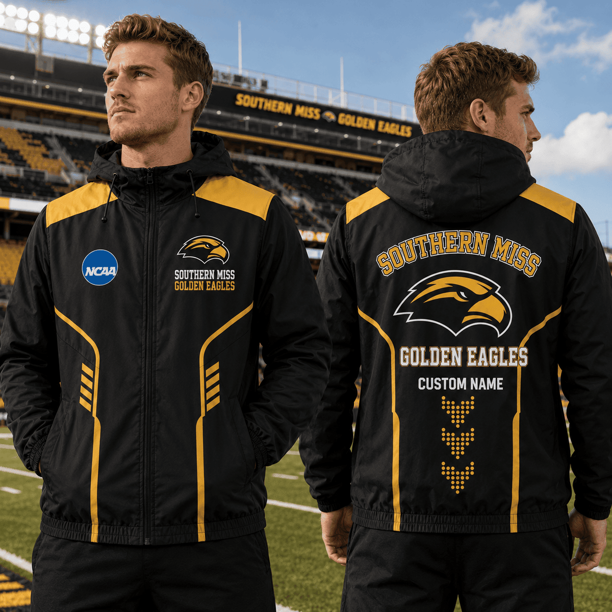 Southern Miss Golden Eagles TDNCAAWJ01 NCAA Personalized Outdoor Windbreaker Jacket