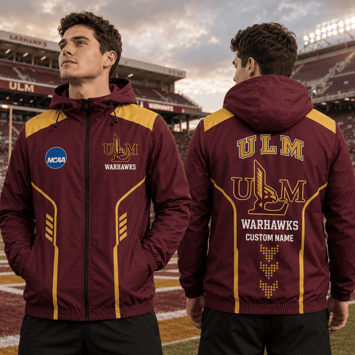 ULM Warhawks TDNCAAWJ01 NCAA Personalized Outdoor Windbreaker Jacket
