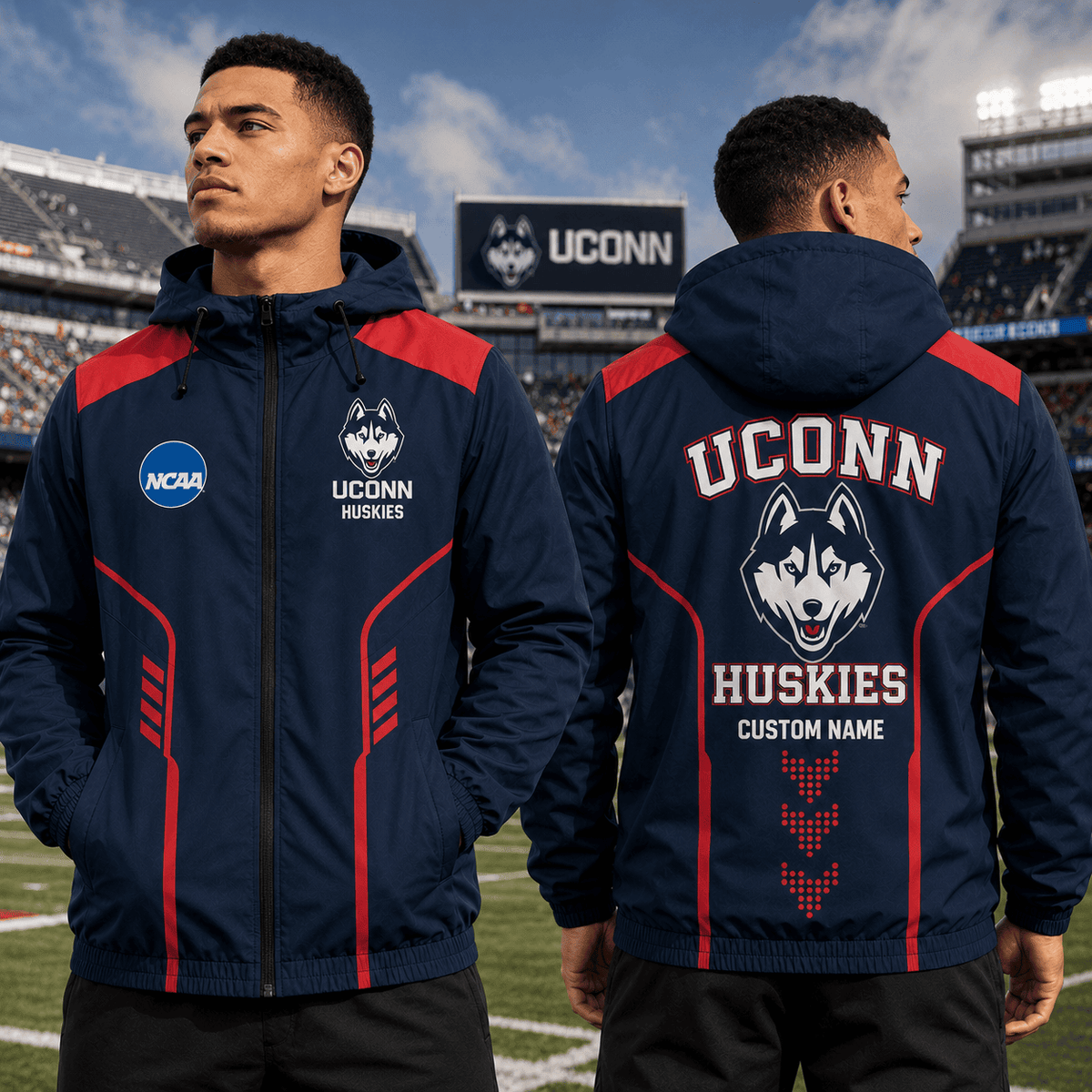 UConn Huskies TDNCAAWJ01 NCAA Personalized Outdoor Windbreaker Jacket