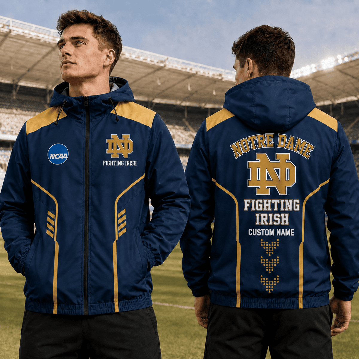 Notre Dame Fighting Irish TDNCAAWJ01 NCAA Personalized Outdoor Windbreaker Jacket