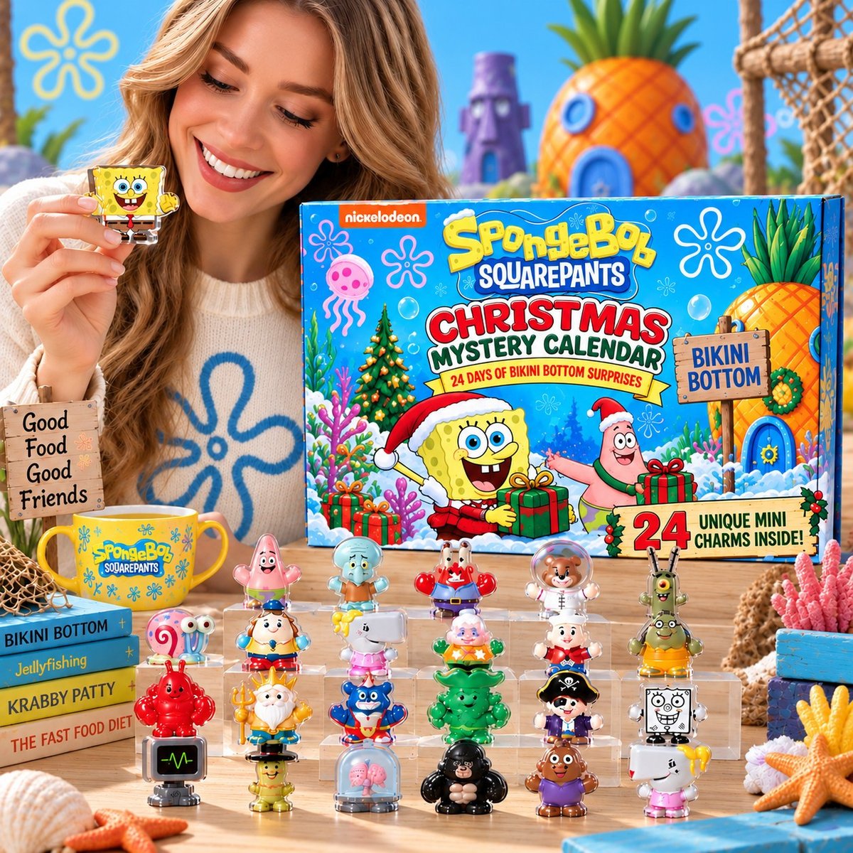SpongeBob SquarePants Christmas Acrylic Blind Box Calendar – 24 Days of Bikini Bottom Surprises