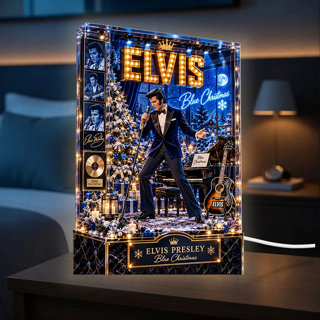 Elvis Presley Blue Christmas Acrylic Block Plaque Gift for Fans