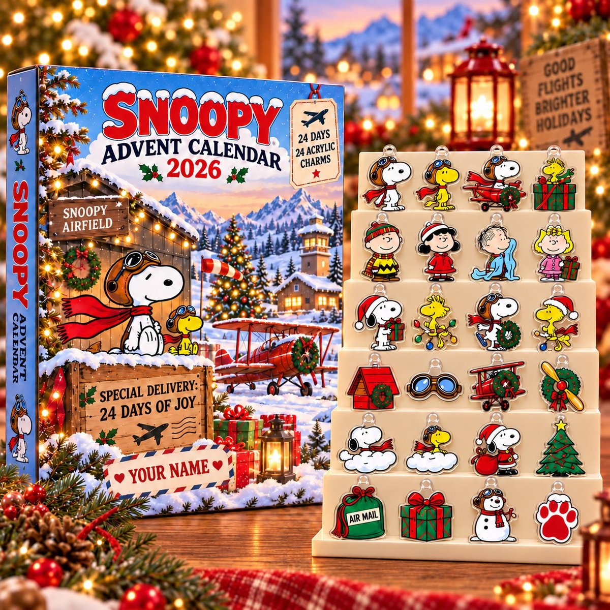 Snoopy Flying Ace Christmas Airfield Advent Calendar 2026 – 24 Collectible Acrylic Charms