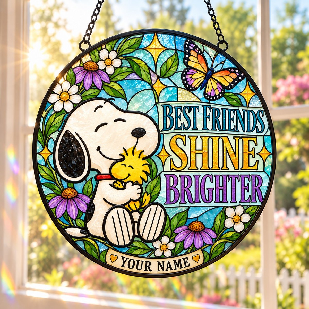 Snoopy & Woodstock Best Friends Shine Brighter Glass Suncatcher