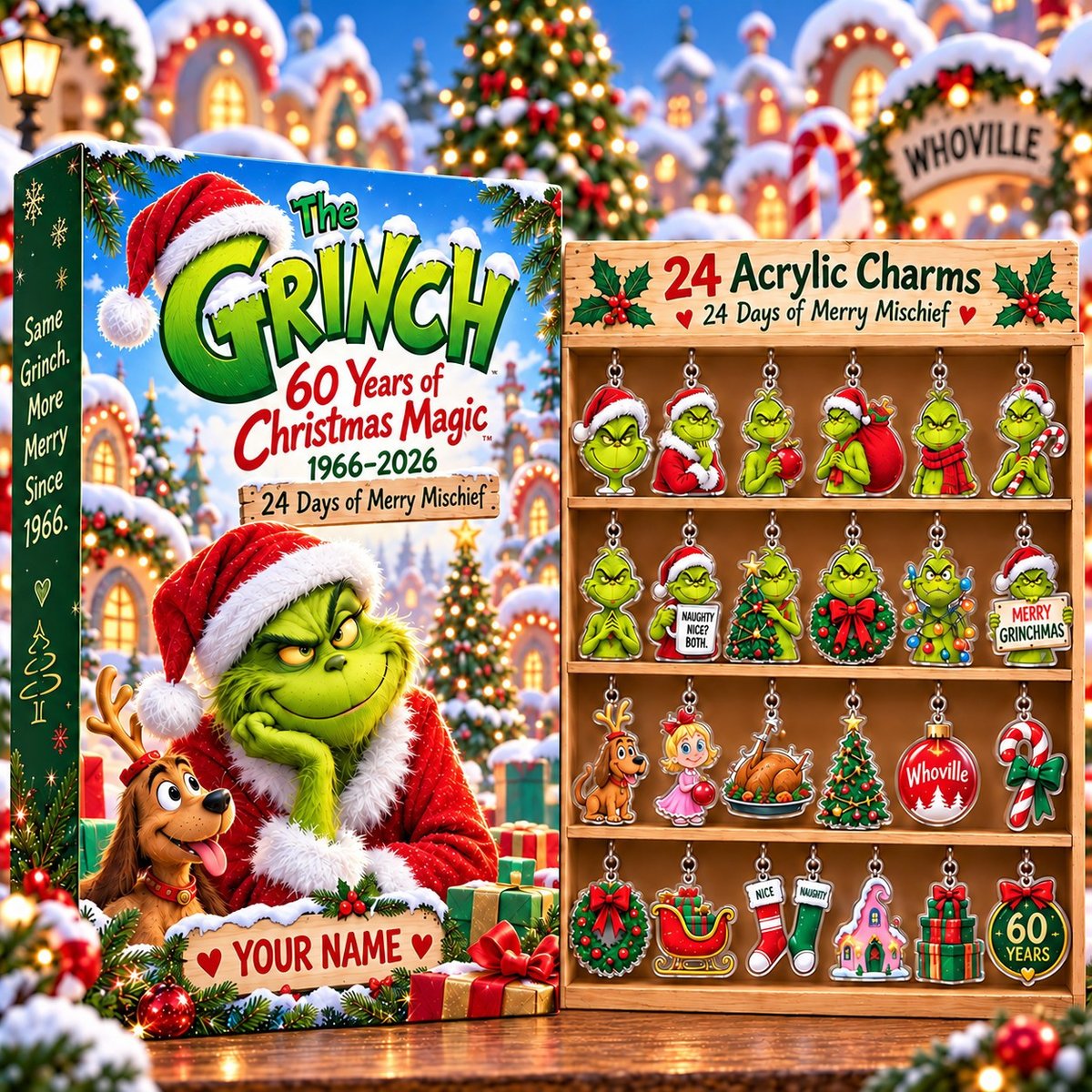 Personalized The Grinch 60th Anniversary – 24 Days of Merry Mischief Acrylic Blind Box Calendar