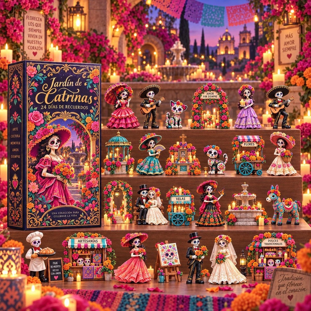 Pueblo del Día de Muertos 2026 – Day of the Dead 24-Day Acrylic Blind Box Calendar, Mexican Folk Art Collectible Miniatures