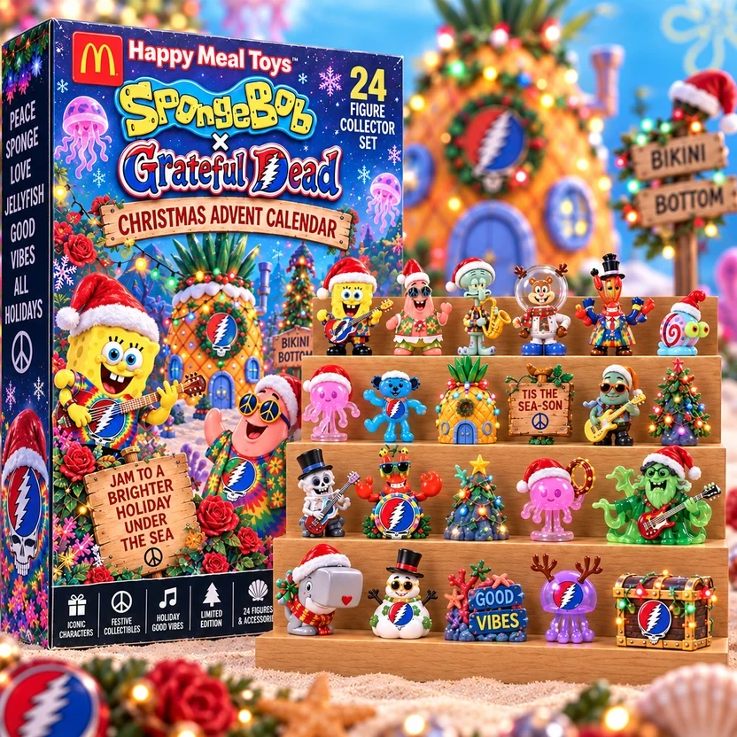 SpongeBob × Grateful Dead Christmas Acrylic Blind Box Calendar – 24 Days of Collectible Mini Figures & Holiday Surprises.