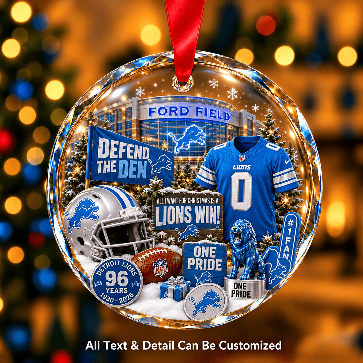 Detroit Lions NFLxChristmas Personalized Circle Glass Ornament – Premium Limited Edition Gift for Fan