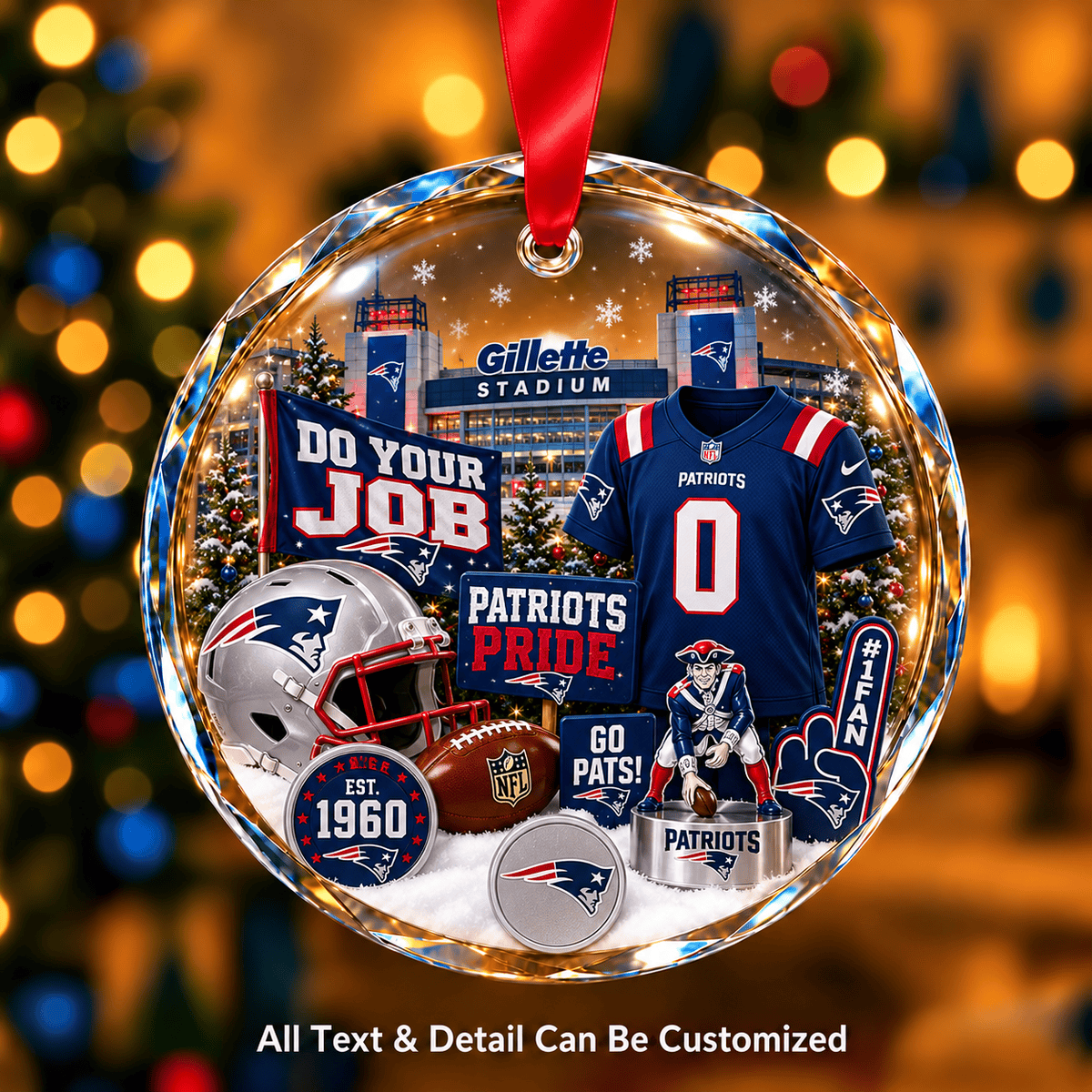 New England Patriots NFLxChristmas Personalized Circle Glass Ornament – Premium Limited Edition Gift for Fan