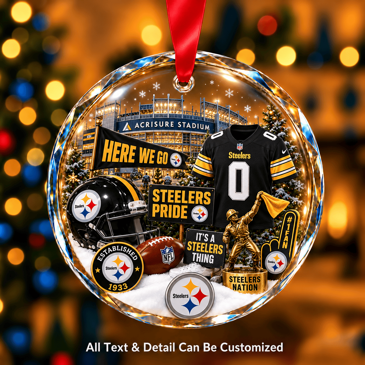 Pittsburgh Steelers NFLxChristmas Personalized Circle Glass Ornament – Premium Limited Edition Gift for Fan