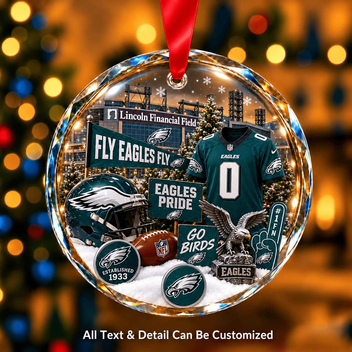 Philadelphia Eagles NFLxChristmas Personalized Circle Glass Ornament – Premium Limited Edition Gift for Fan