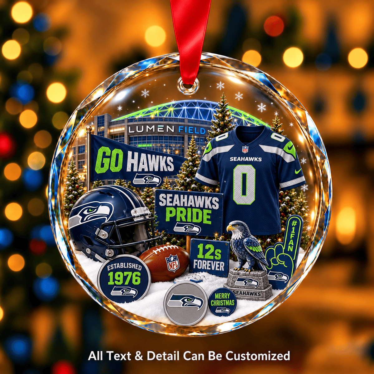 Seattle Seahawks NFLxChristmas Personalized Circle Glass Ornament – Premium Limited Edition Gift for Fan
