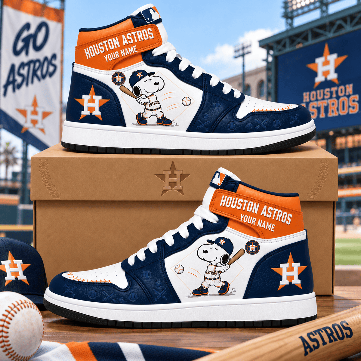 Houston Astros Snoopy MLB Home Run Custom Name High Top Sneakers