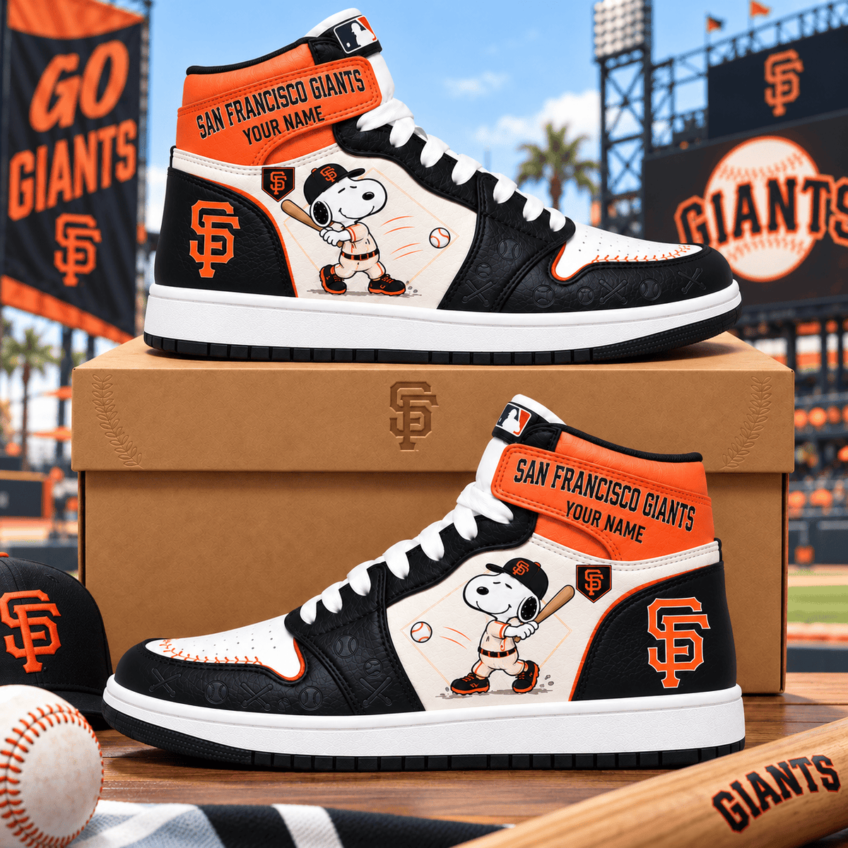 San Francisco Giants Snoopy MLB Home Run Custom Name High Top Sneakers