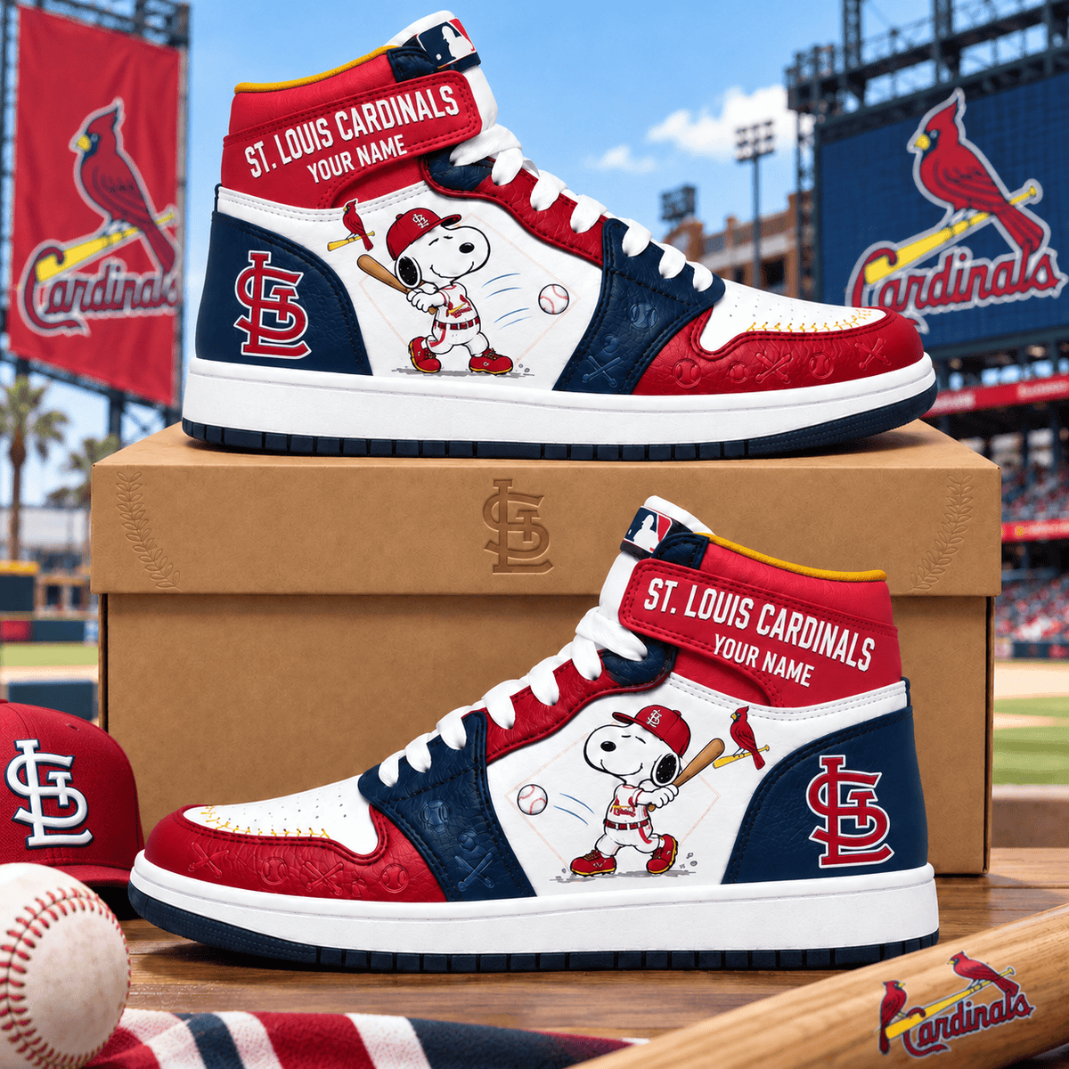 St. Louis Cardinals Snoopy MLB Home Run Custom Name High Top Sneakers
