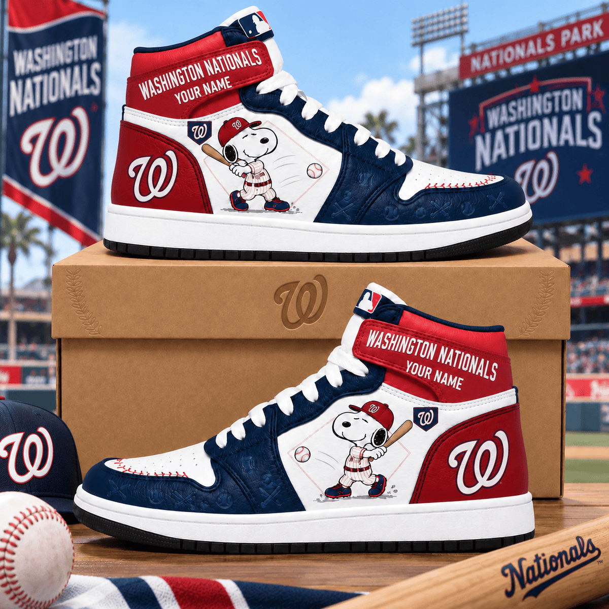 Washington Nationals Snoopy MLB Home Run Custom Name High Top Sneakers