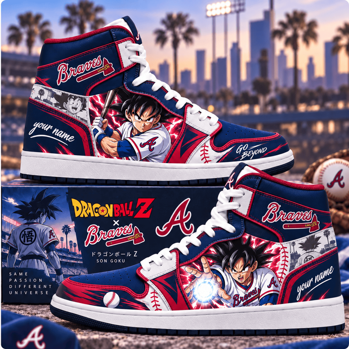 Atlanta Braves MLB x Son Goku Personalized Baseball Fan Custom Name High Top Sneakers