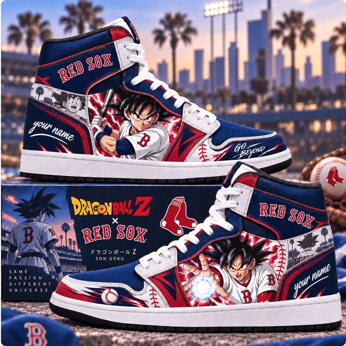 Boston Red Sox MLB x Son Goku Personalized Baseball Fan Custom Name High Top Sneakers