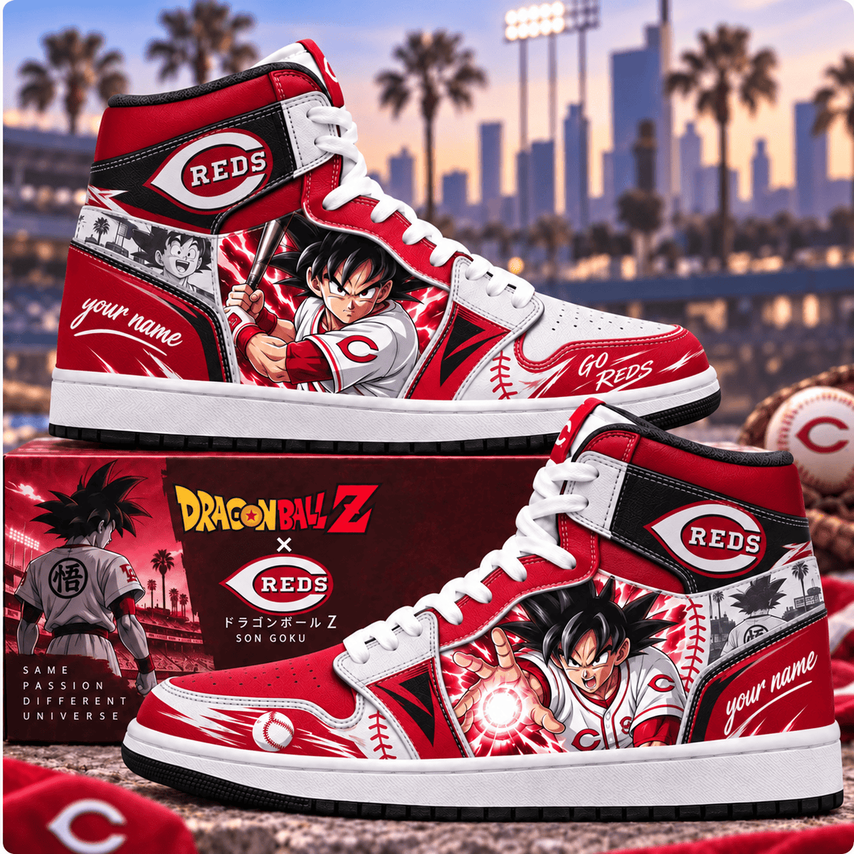 Cincinnati Reds MLB x Son Goku Personalized Baseball Fan Custom Name High Top Sneakers