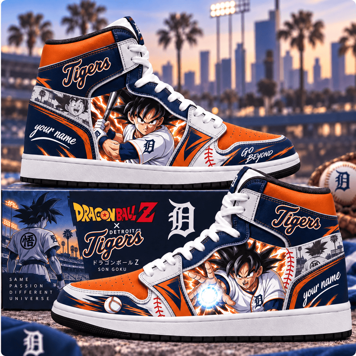 Detroit Tigers MLB x Son Goku Personalized Baseball Fan Custom Name High Top Sneakers
