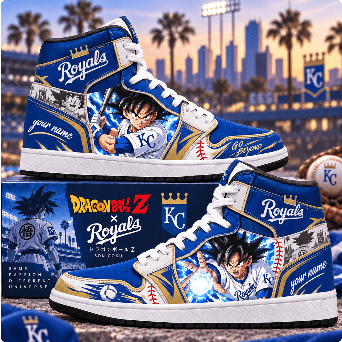 Kansas City Royals MLB x Son Goku Personalized Baseball Fan Custom Name High Top Sneakers