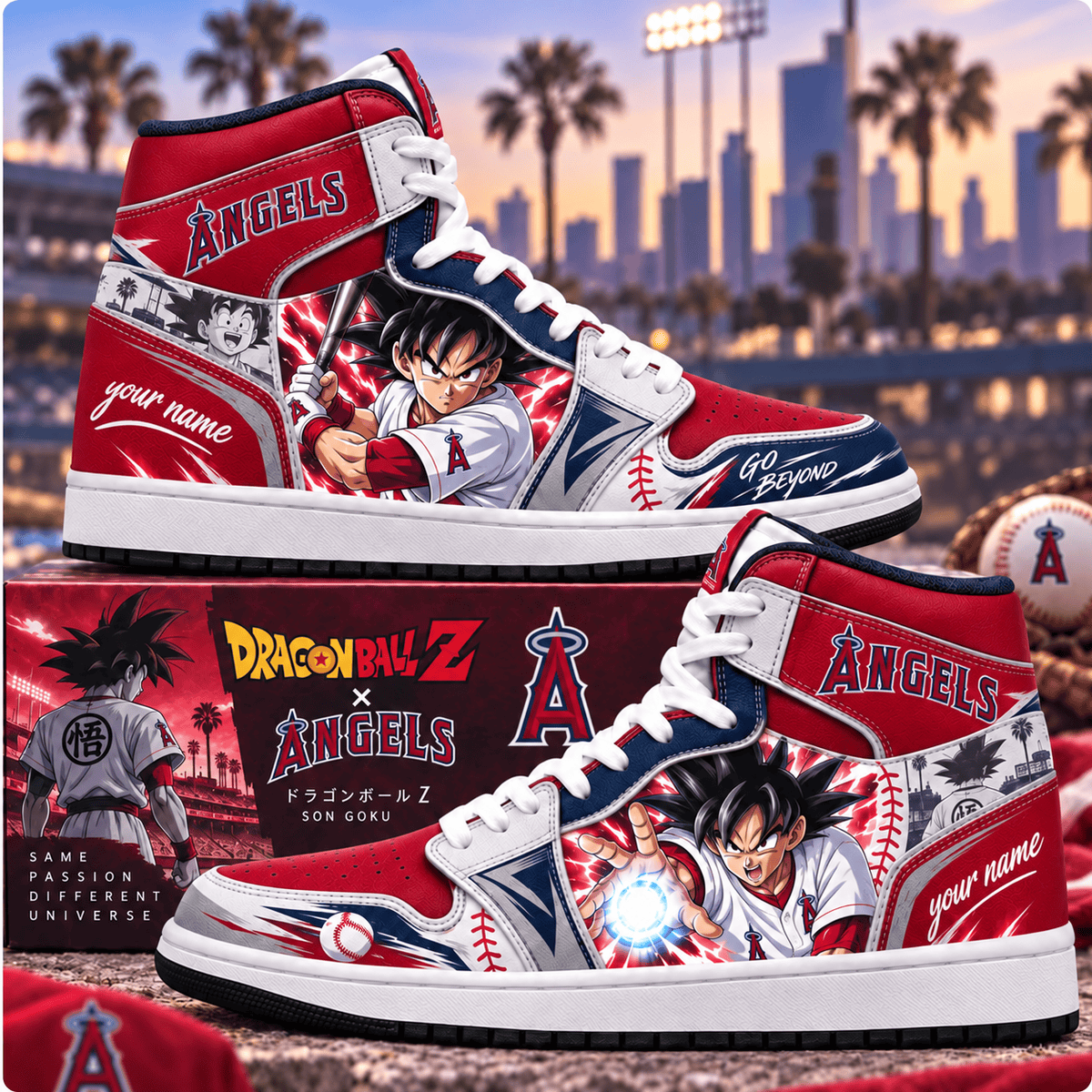 Los Angeles Angels MLB x Son Goku Personalized Baseball Fan Custom Name High Top Sneakers