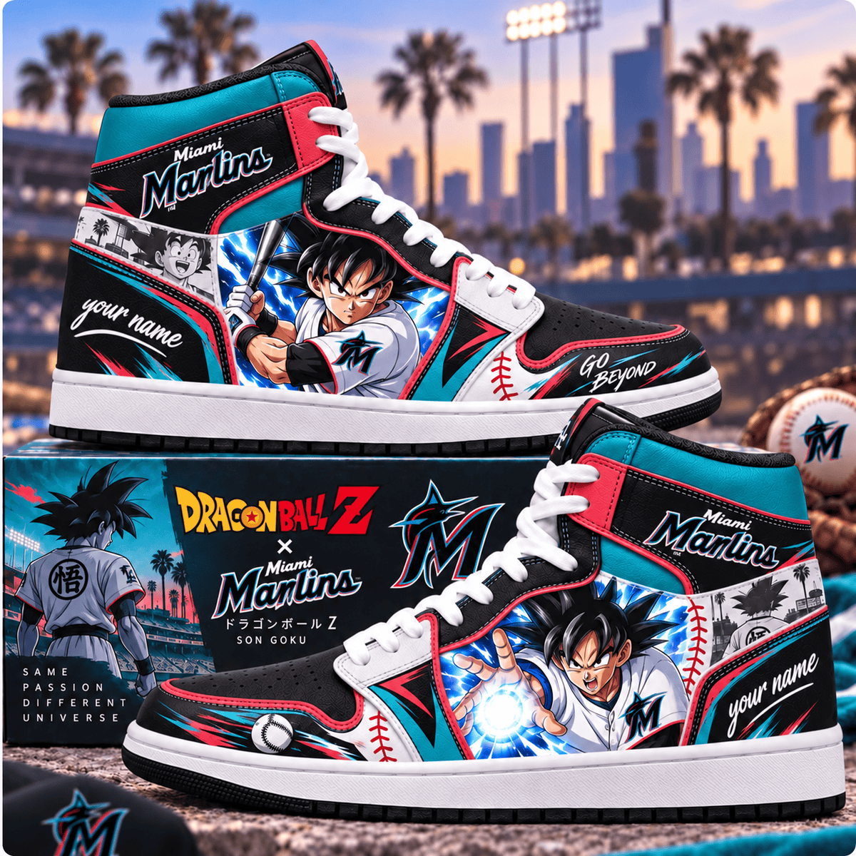 Miami Marlins MLB x Son Goku Personalized Baseball Fan Custom Name High Top Sneakers