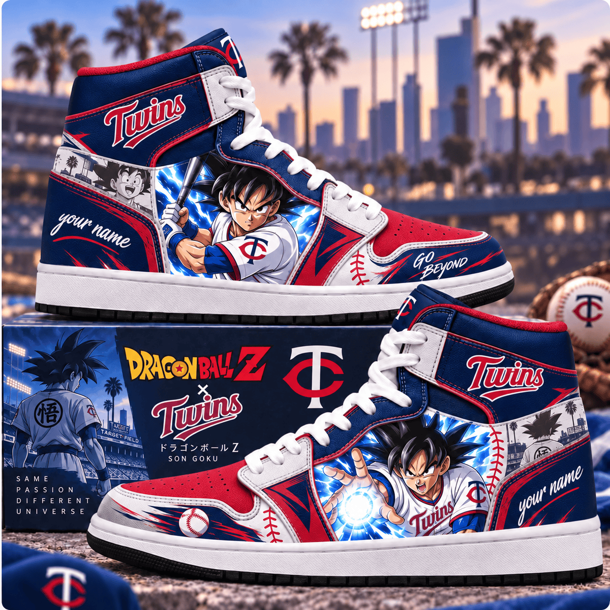 Minnesota Twins MLB x Son Goku Personalized Baseball Fan Custom Name High Top Sneakers