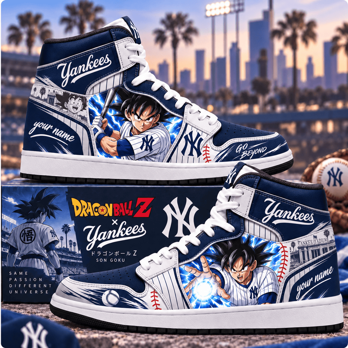 New York Yankees MLB x Son Goku Personalized Baseball Fan Custom Name High Top Sneakers