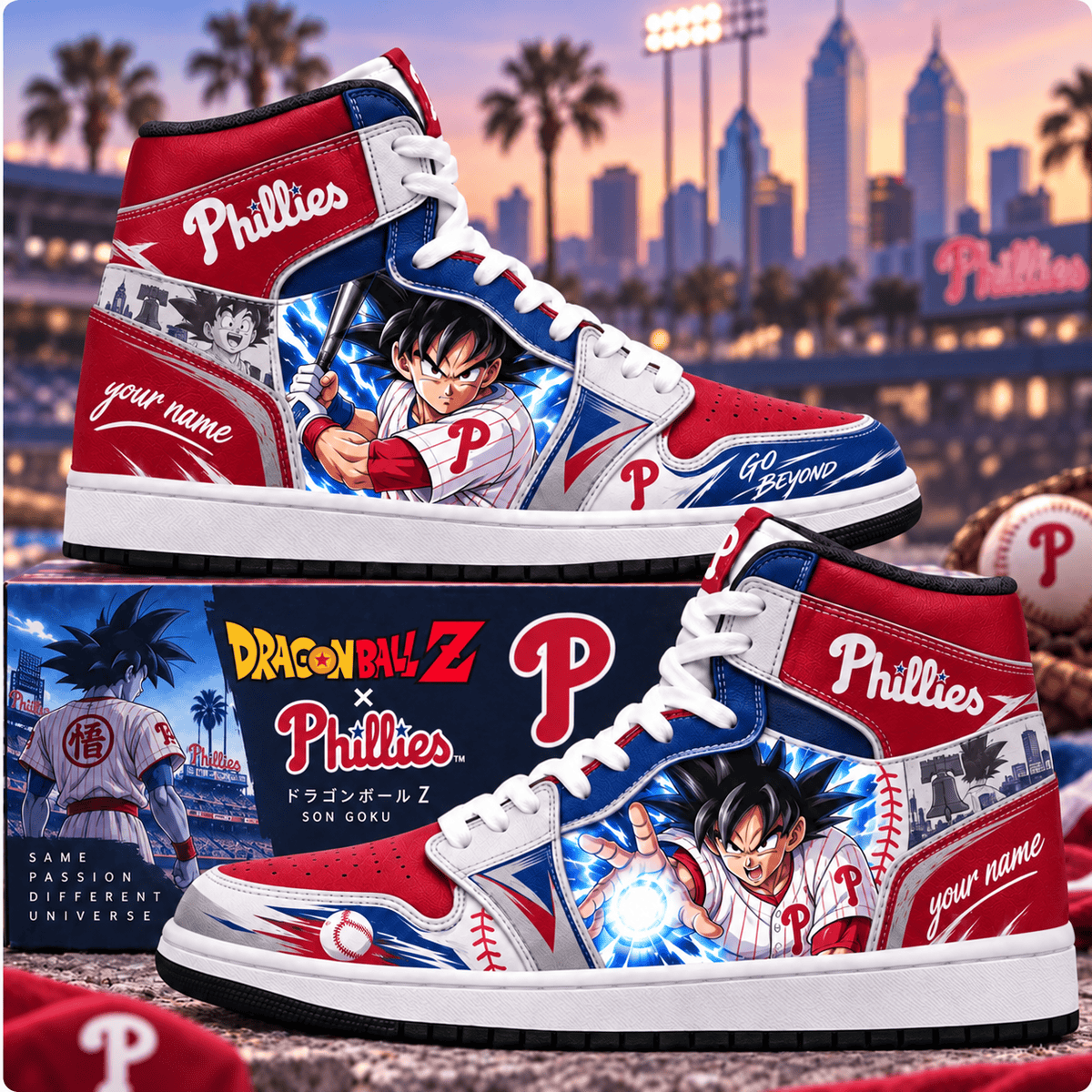 Philadelphia Phillies MLB x Son Goku Personalized Baseball Fan Custom Name High Top Sneakers