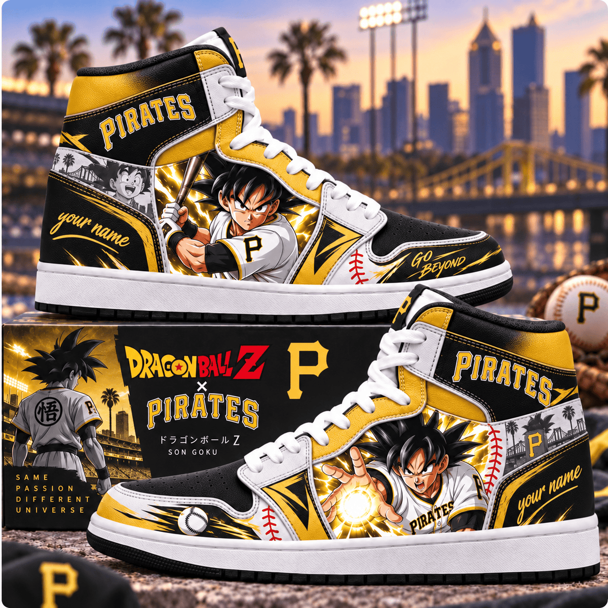 Pittsburgh Pirates MLB x Son Goku Personalized Baseball Fan Custom Name High Top Sneakers