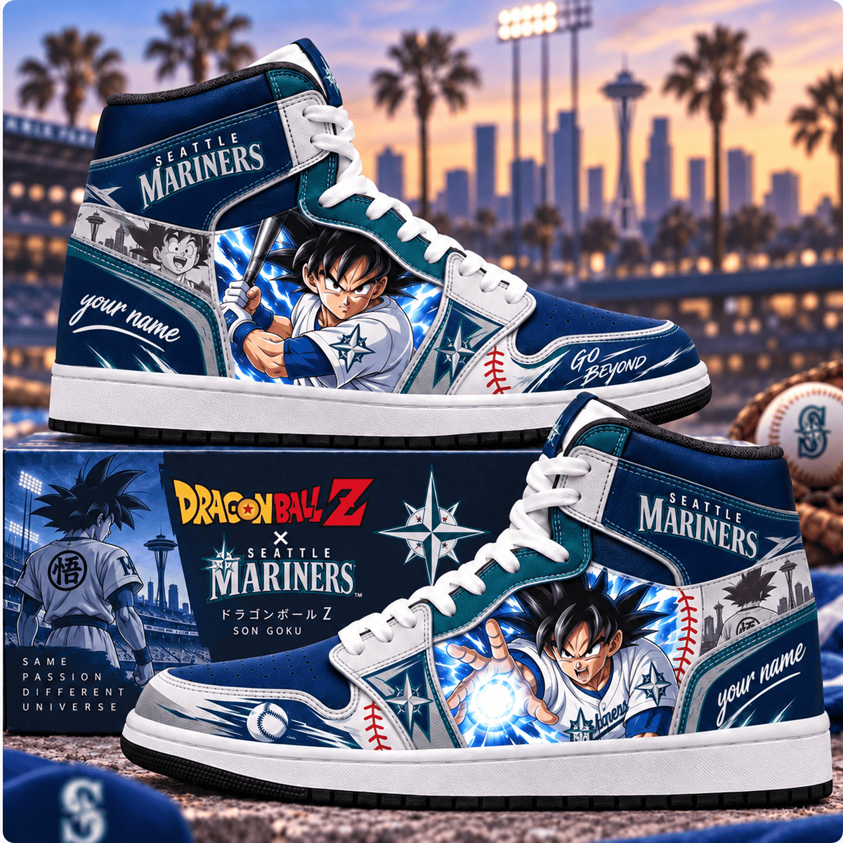 Seattle Mariners MLB x Son Goku Personalized Baseball Fan Custom Name High Top Sneakers